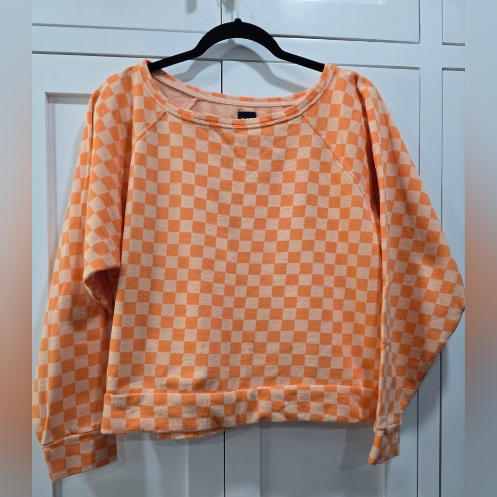 Gap Oversized Orange Checkered Crewneck Sweatshirt – Size Small